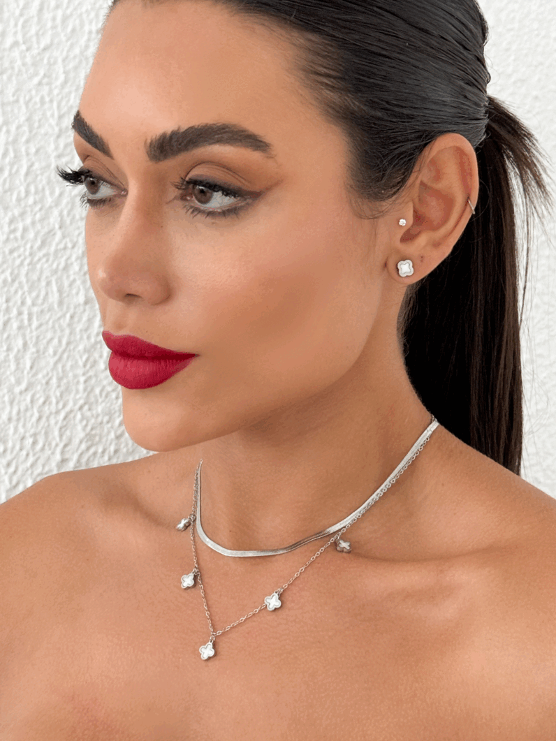 Conjunto Colar e Brinco Folheado a Ouro 18k Fita Laminada Inspiração, Aço inoxidável