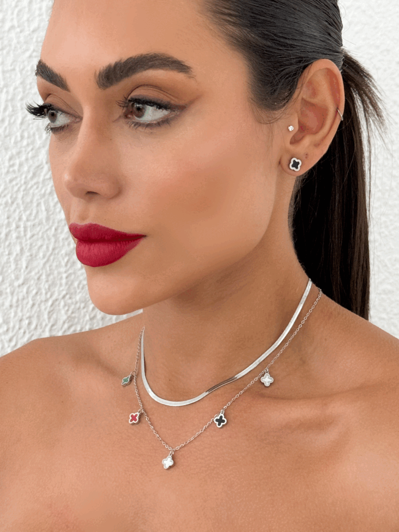 Conjunto Colar e Brinco Folheado a Ouro 18k Fita Laminada Inspiração, Aço inoxidável