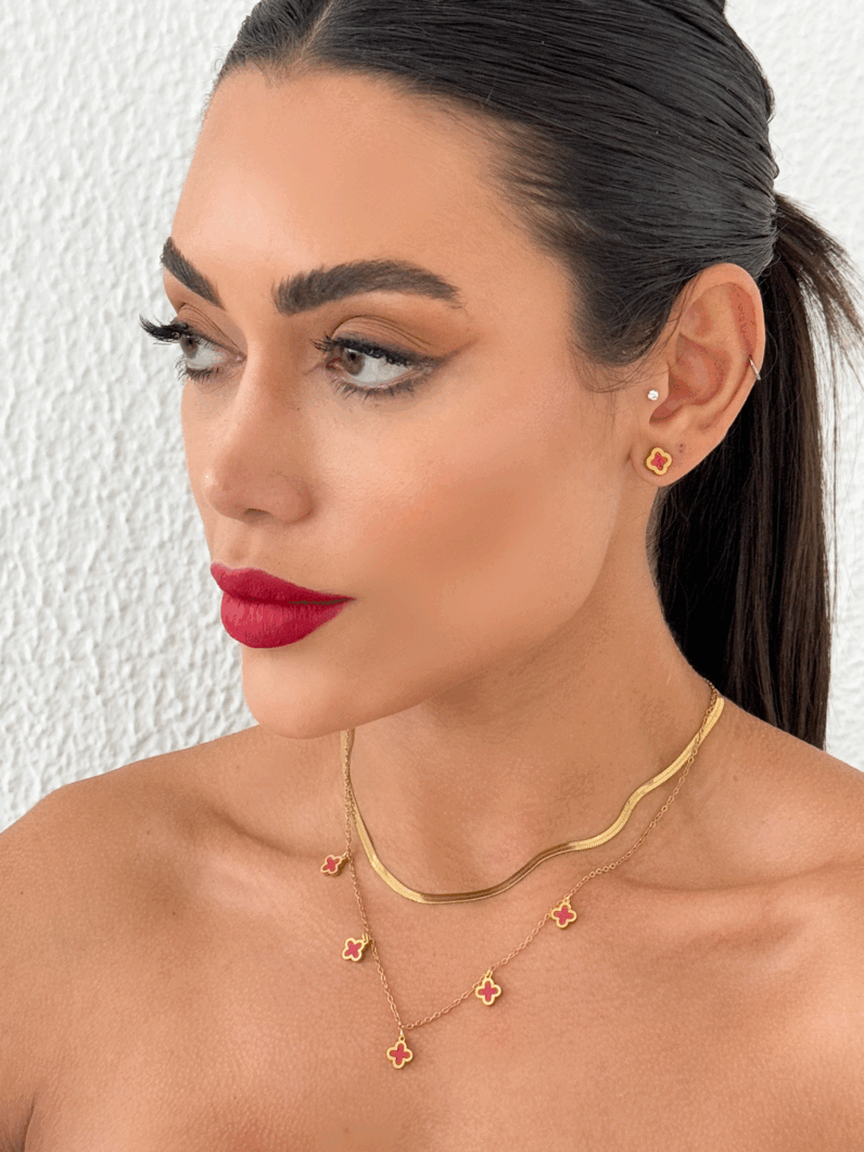 Conjunto Colar e Brinco Folheado a Ouro 18k Fita Laminada Inspiração, Aço inoxidável