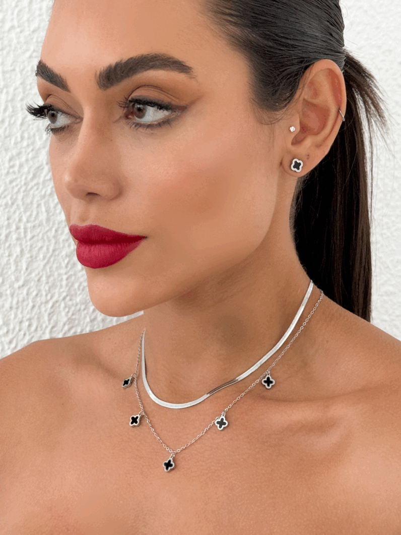 Conjunto Colar e Brinco Folheado a Ouro 18k Fita Laminada Inspiração, Aço inoxidável