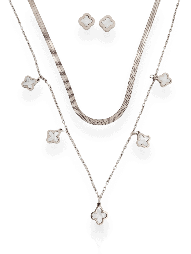 Conjunto Colar e Brinco Folheado a Ouro 18k Fita Laminada Inspiração, Aço inoxidável