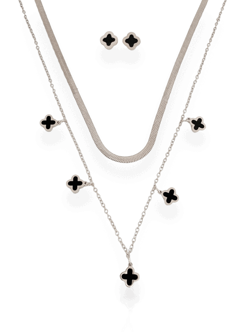 Conjunto Colar e Brinco Folheado a Ouro 18k Fita Laminada Inspiração, Aço inoxidável