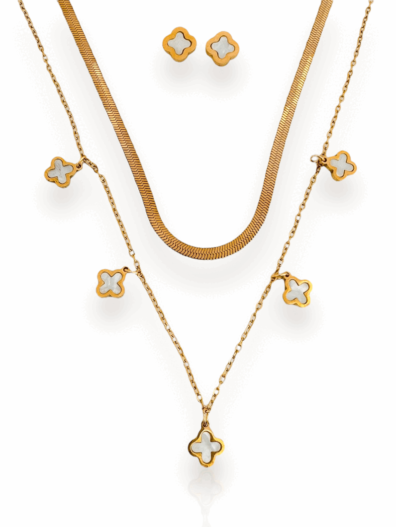Conjunto Colar e Brinco Folheado a Ouro 18k Fita Laminada Inspiração, Aço inoxidável