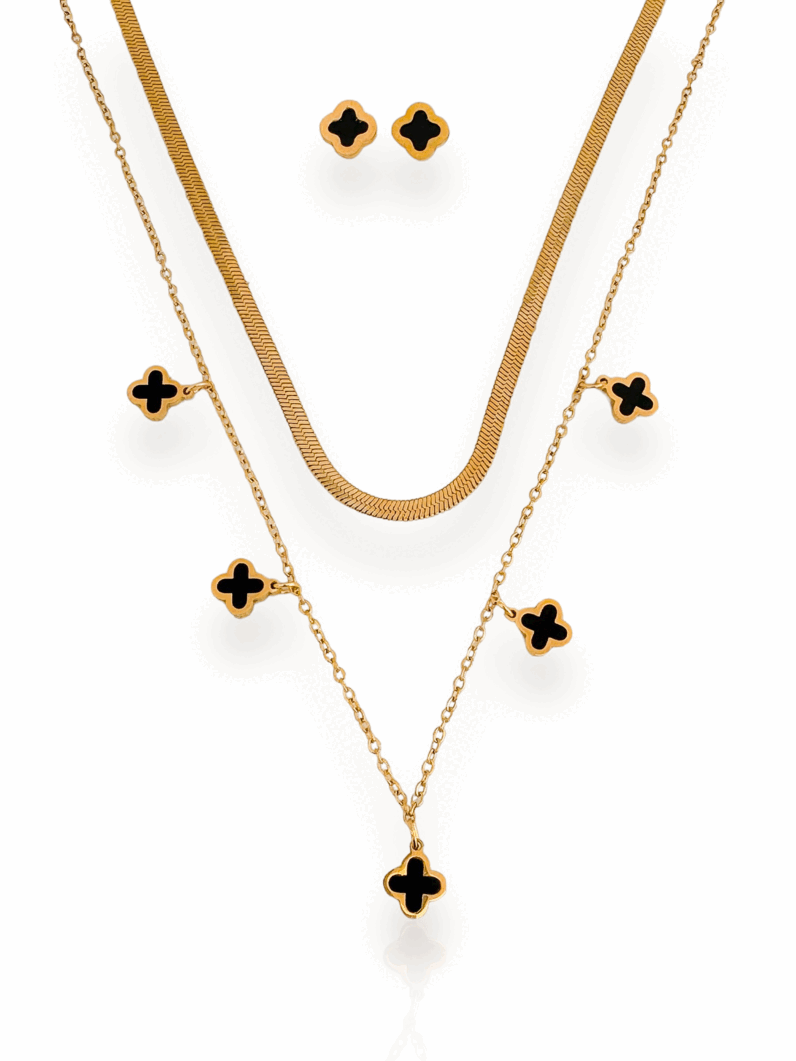 Conjunto Colar e Brinco Folheado a Ouro 18k Fita Laminada Inspiração, Aço inoxidável