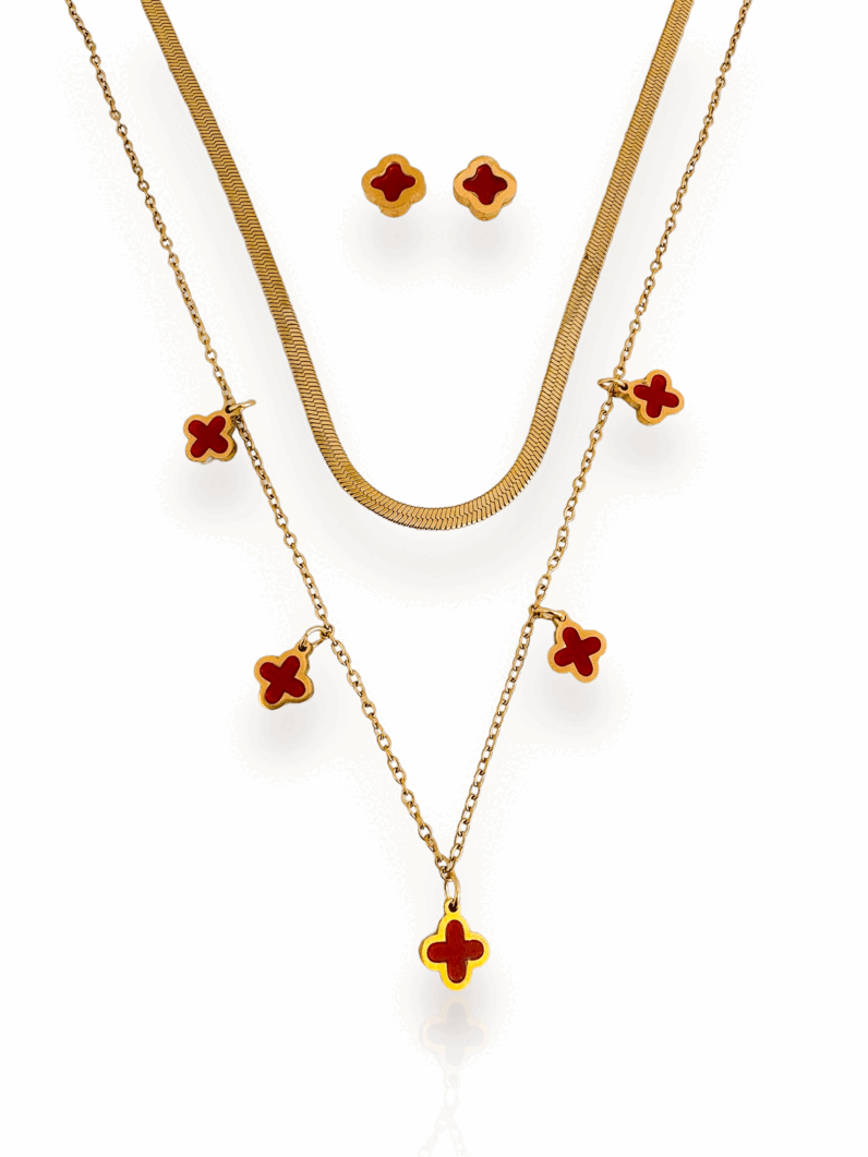 Conjunto Colar e Brinco Folheado a Ouro 18k Fita Laminada Inspiração, Aço inoxidável