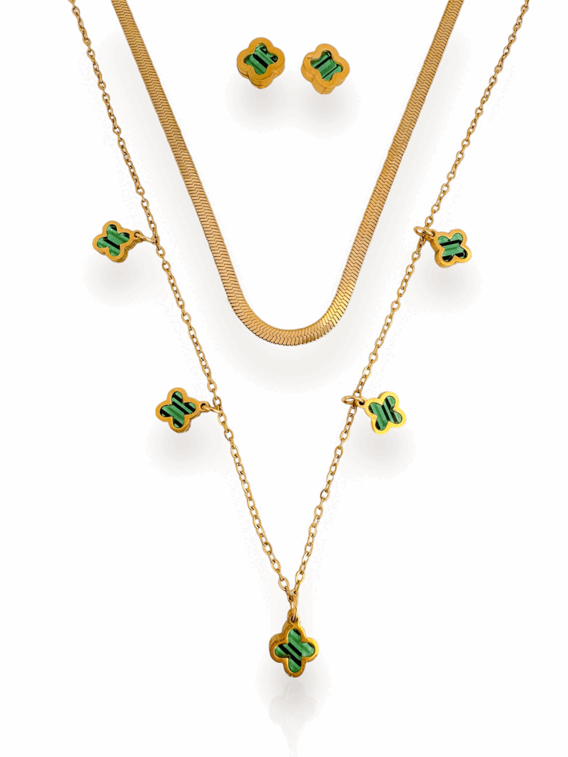 Conjunto Colar e Brinco Folheado a Ouro 18k Fita Laminada Inspiração, Aço inoxidável