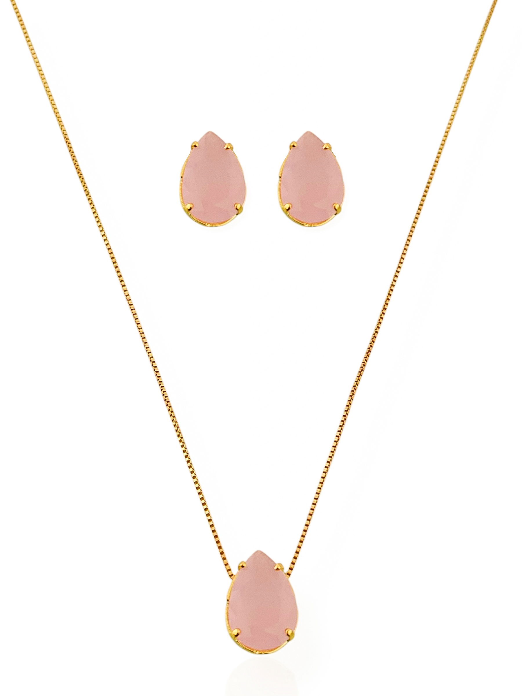 Conjunto Colar e Brinco Folheado a Ouro 18k Gota Cristal