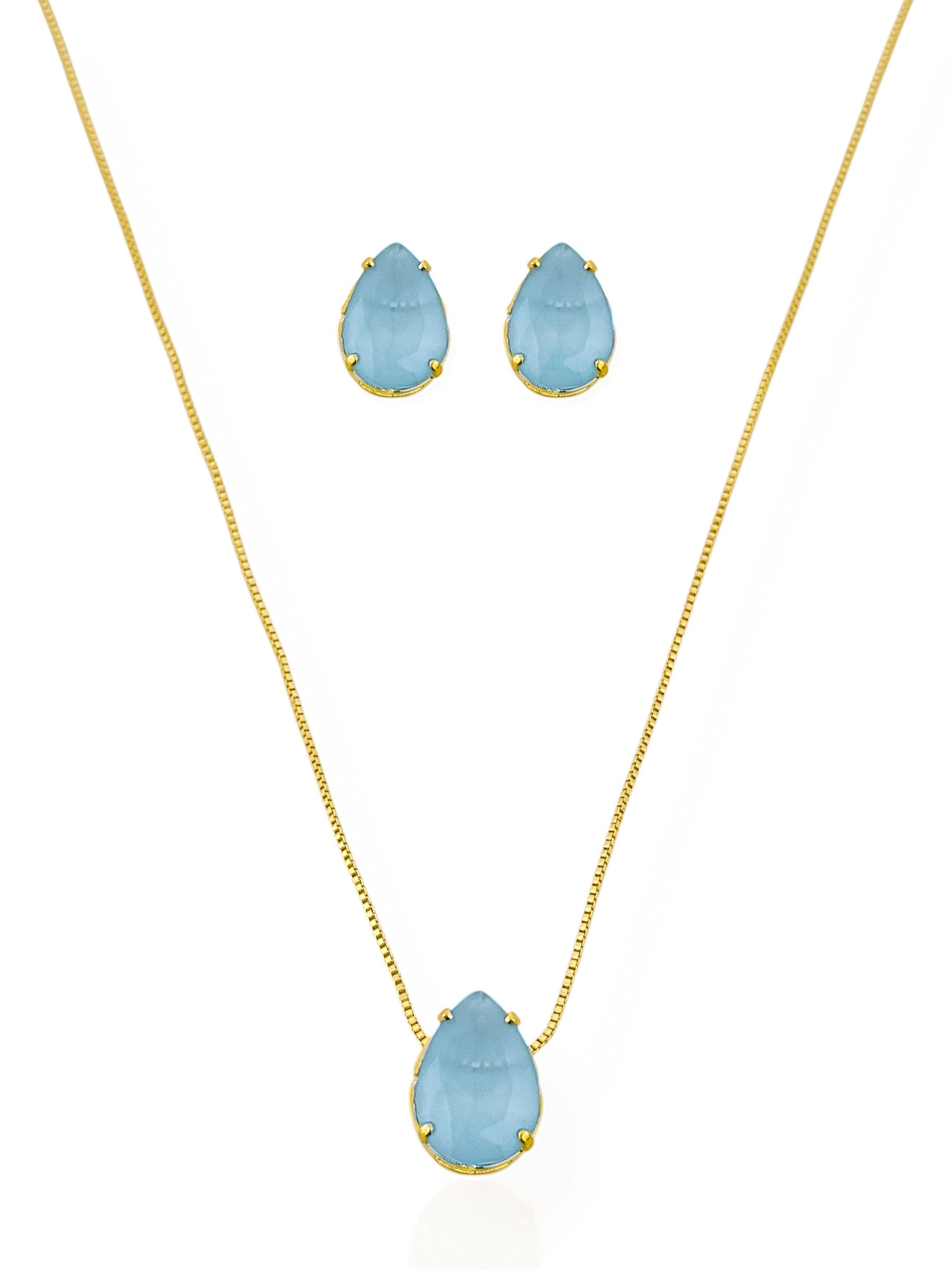 Conjunto Colar e Brinco Folheado a Ouro 18k Gota Cristal