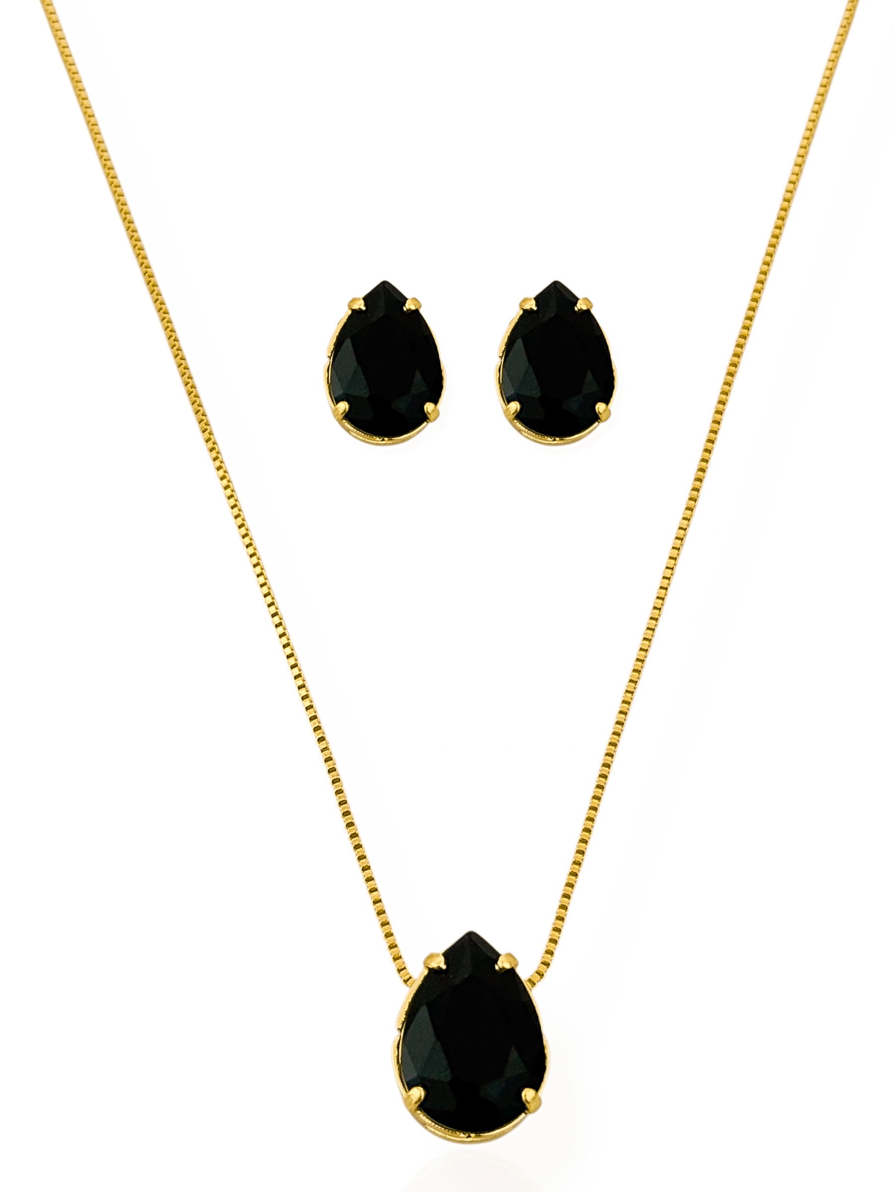 Conjunto Colar e Brinco Folheado a Ouro 18k Gota Cristal