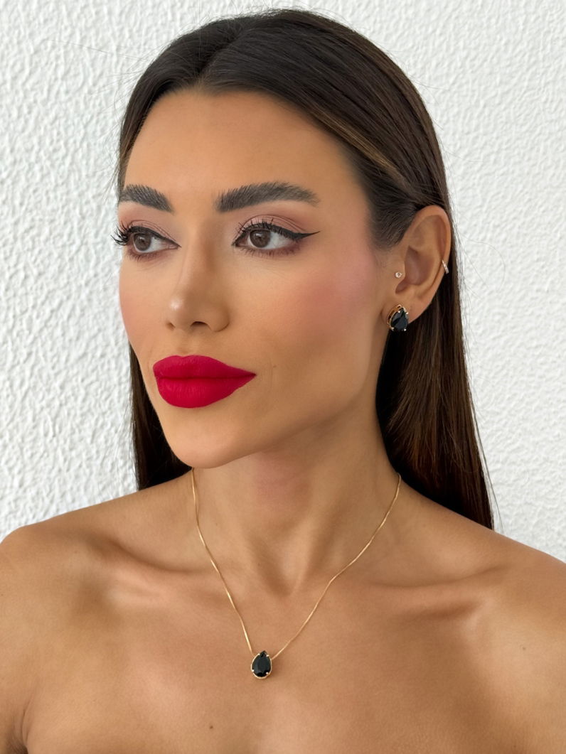 Conjunto Colar e Brinco Folheado a Ouro 18k Gota Cristal