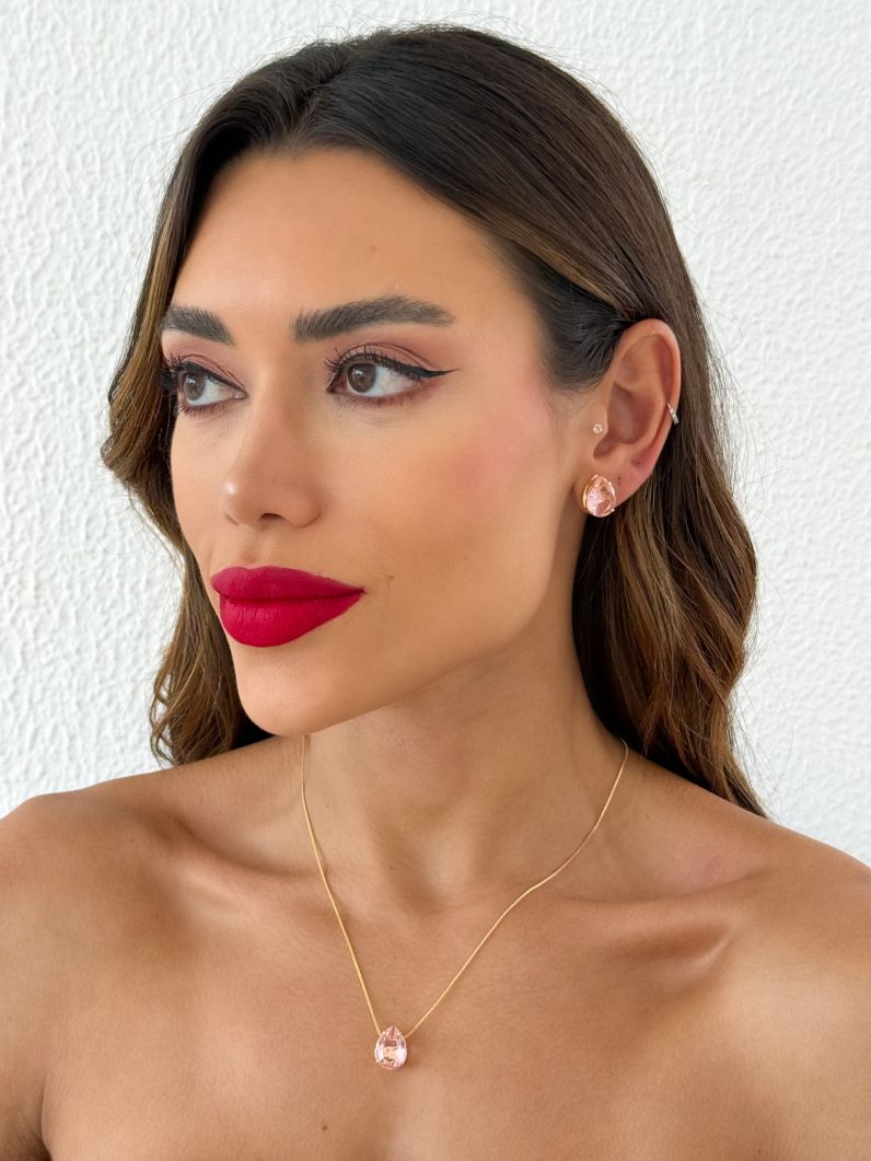 Conjunto Colar e Brinco Folheado a Ouro 18k Gota Cristal