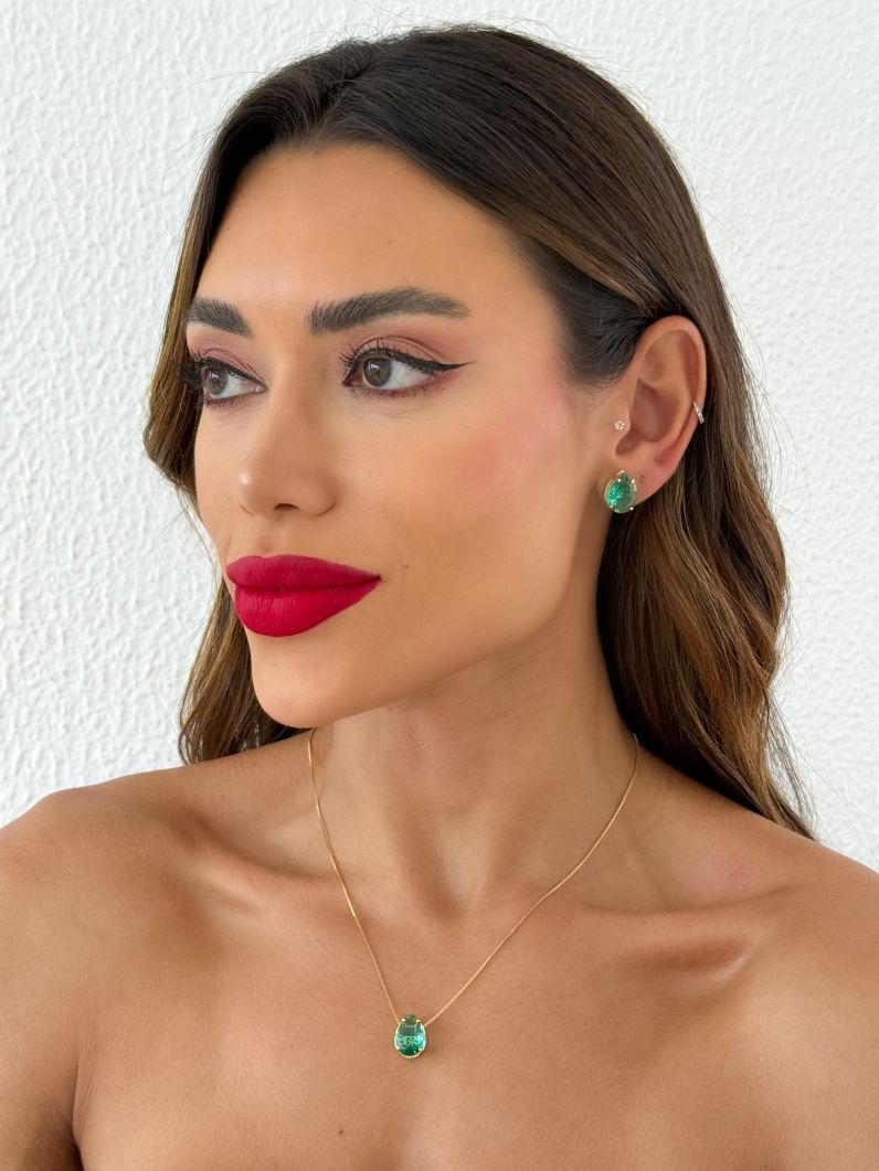 Conjunto Colar e Brinco Folheado a Ouro 18k Gota Cristal
