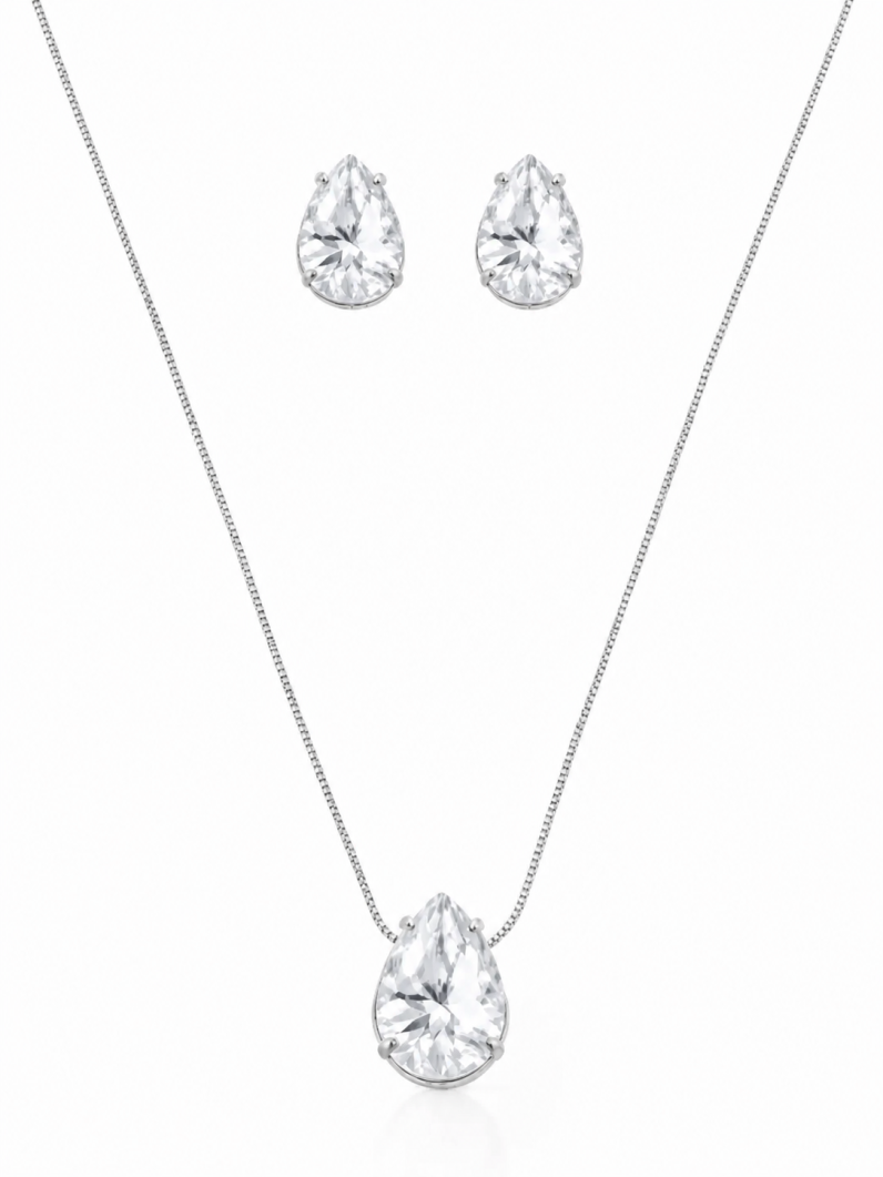 Conjunto Colar e Brinco Folheado a Ouro 18k Gota Cristal