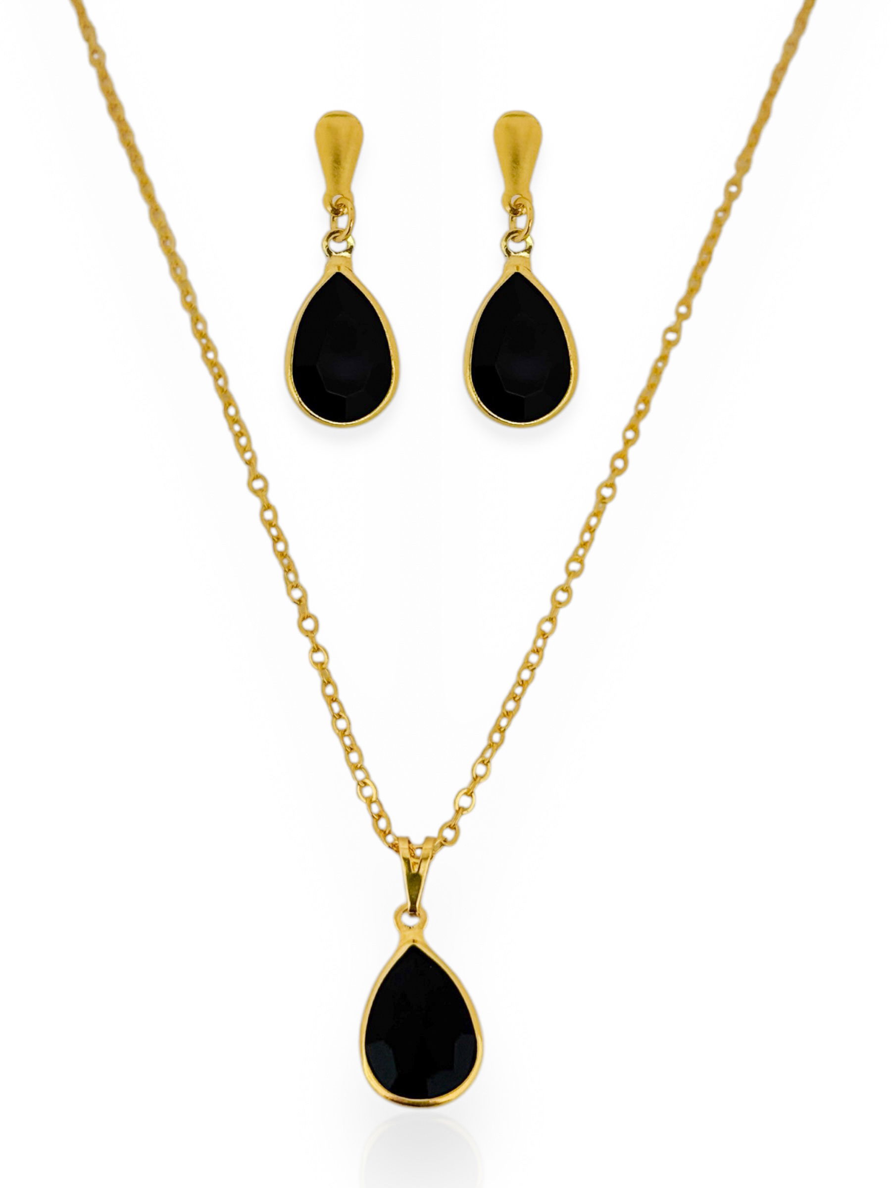 Conjunto Colar e Brinco Folheado a Ouro 18k Gotas de Cristais Coloridos