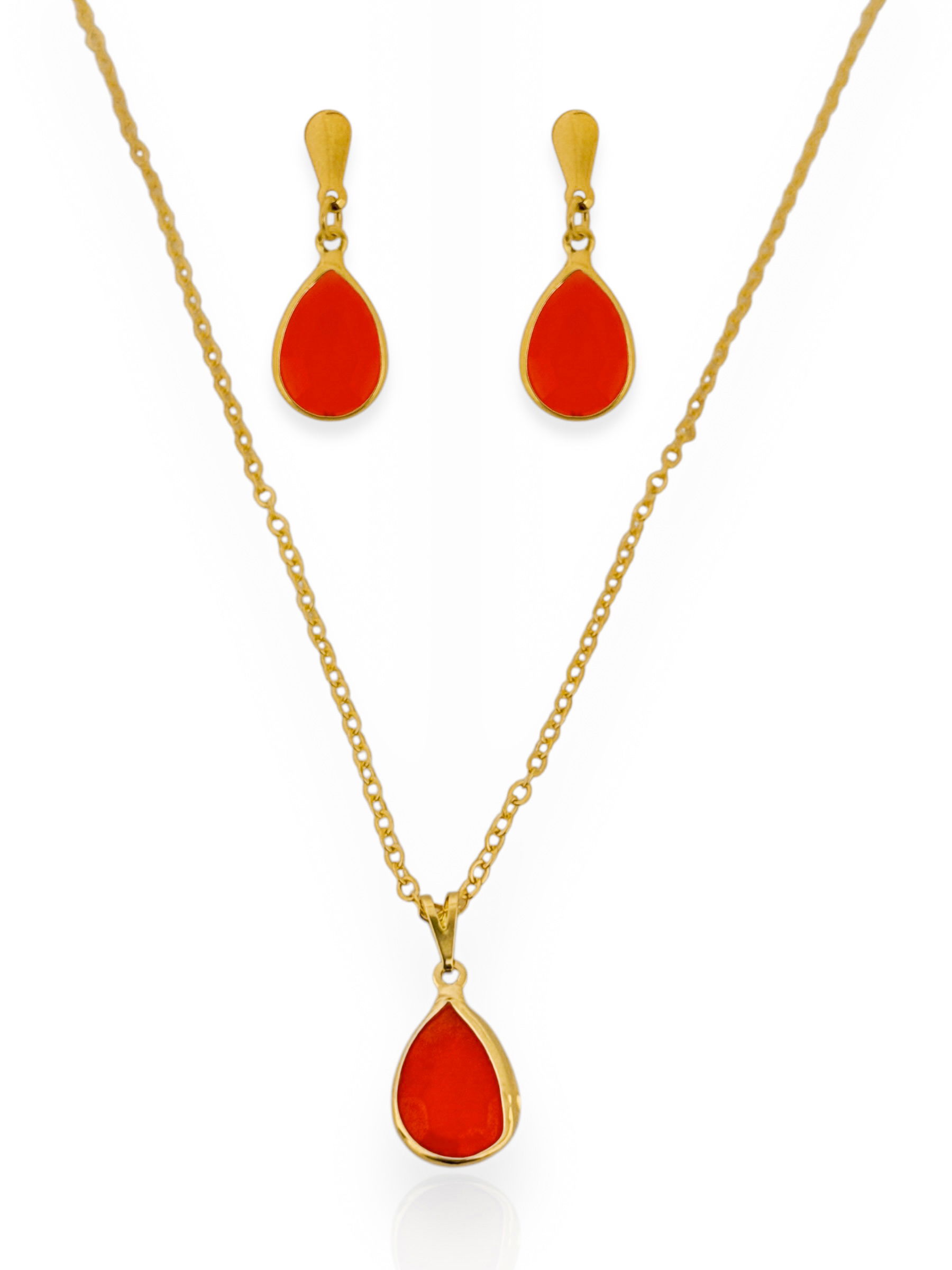 Conjunto Colar e Brinco Folheado a Ouro 18k Gotas de Cristais Coloridos