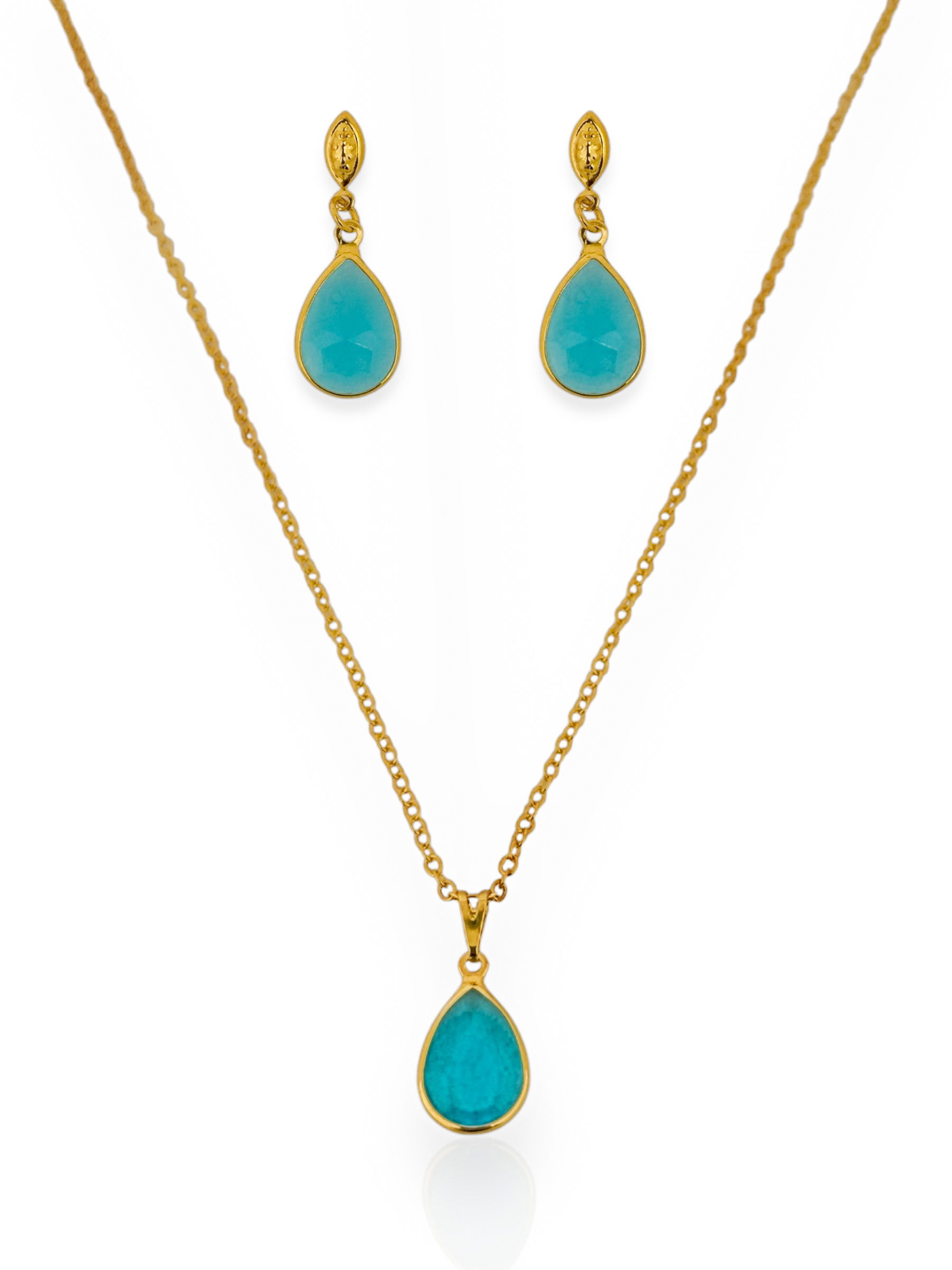 Conjunto Colar e Brinco Folheado a Ouro 18k Gotas de Cristais Coloridos