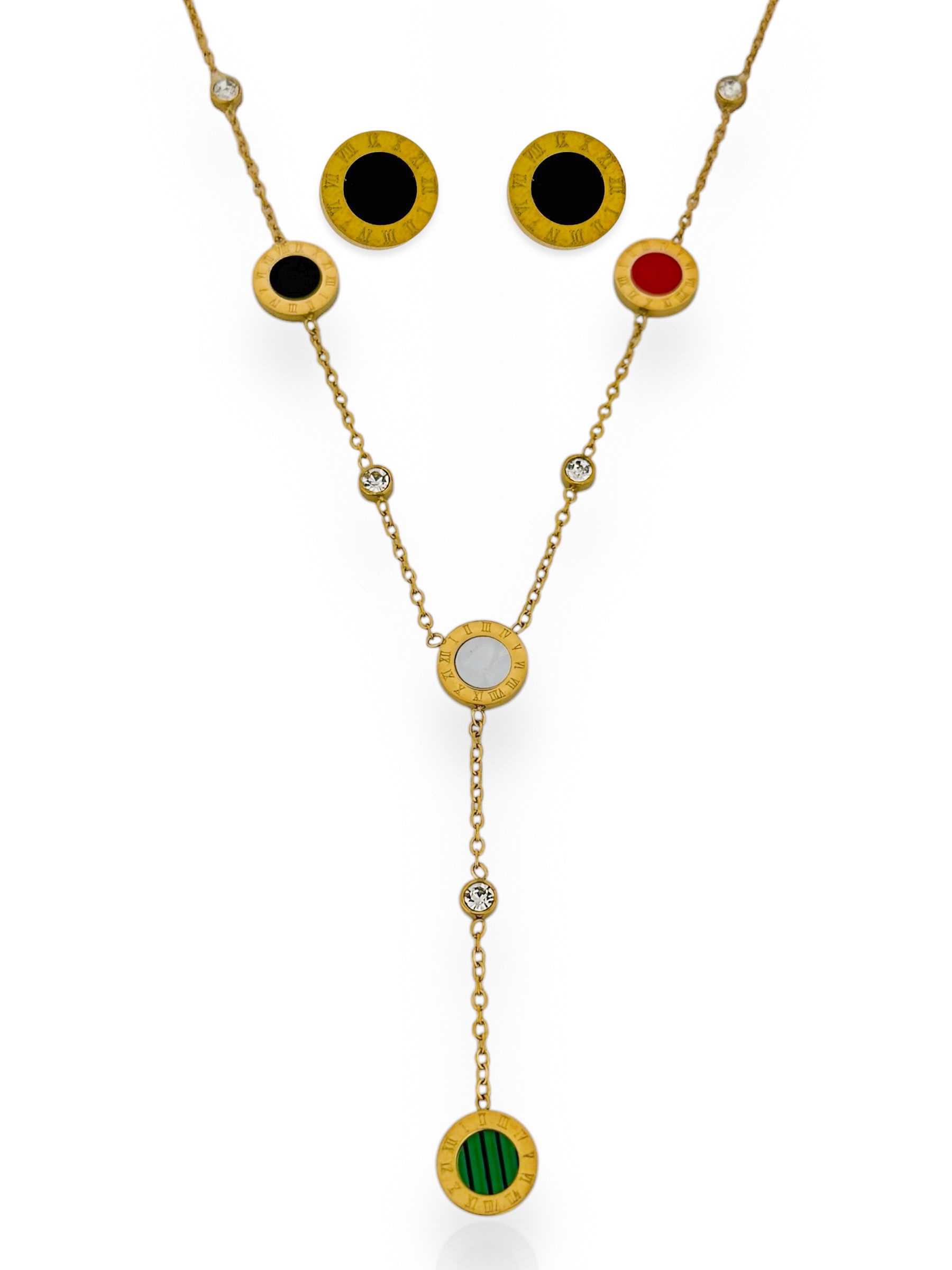 Conjunto Colar e Brinco Folheado a Ouro 18k Inspiração a Grandes Marcas Redondo