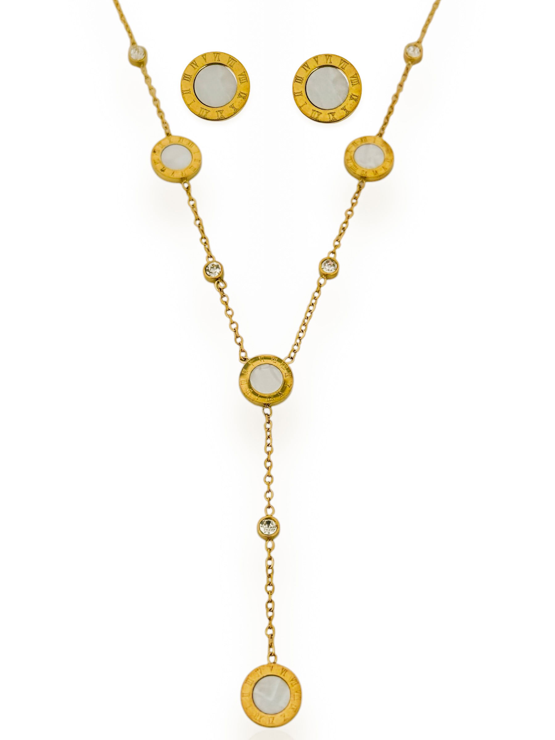 Conjunto Colar e Brinco Folheado a Ouro 18k Inspiração a Grandes Marcas Redondo