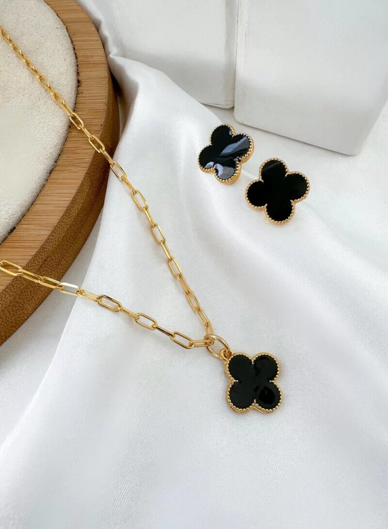 Conjunto Colar e Brinco Folheado a Ouro 18k Inspiração Joalheria