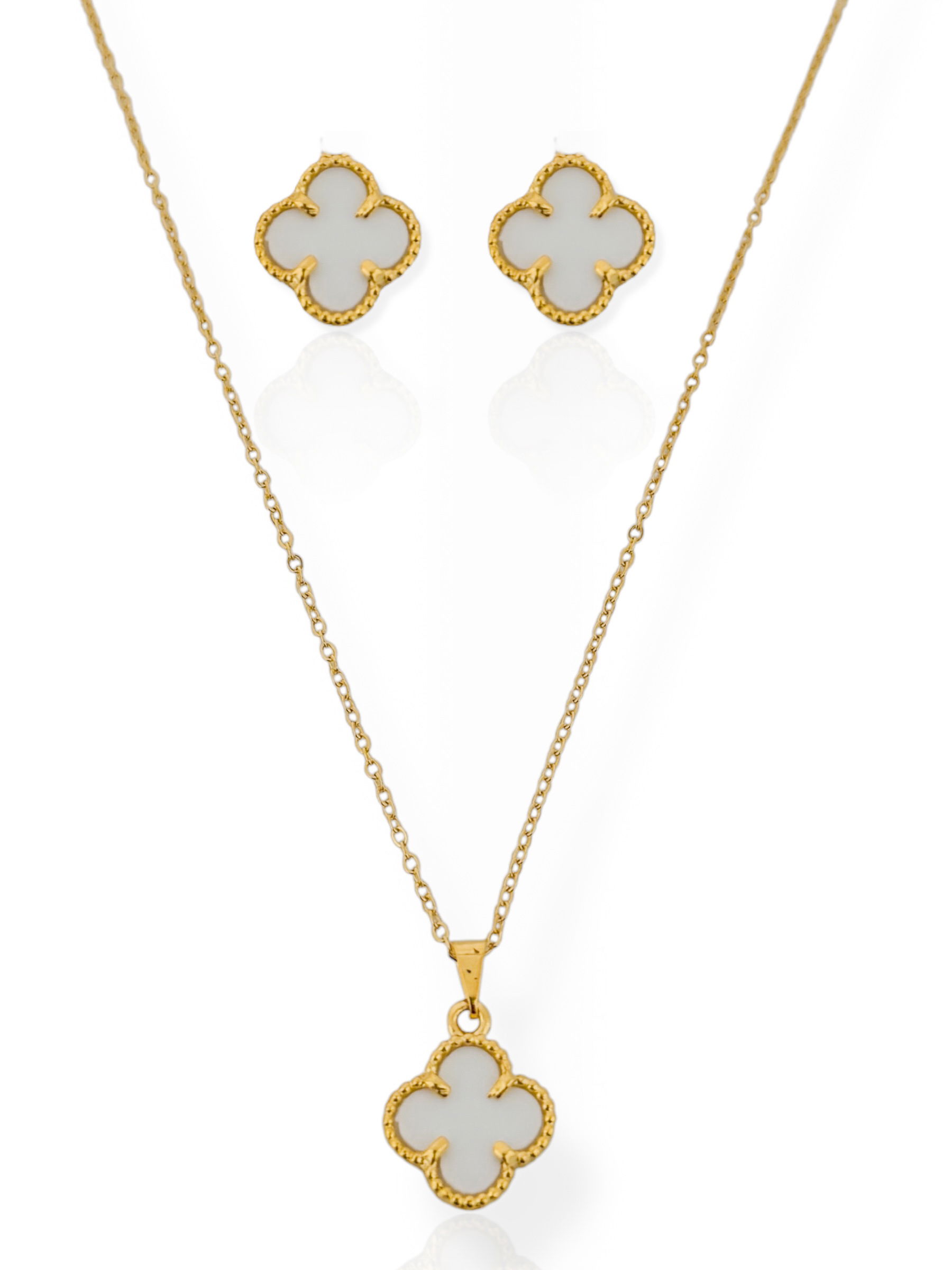 Conjunto Colar e Brinco Folheado a Ouro 18k Inspiração Vg Resina