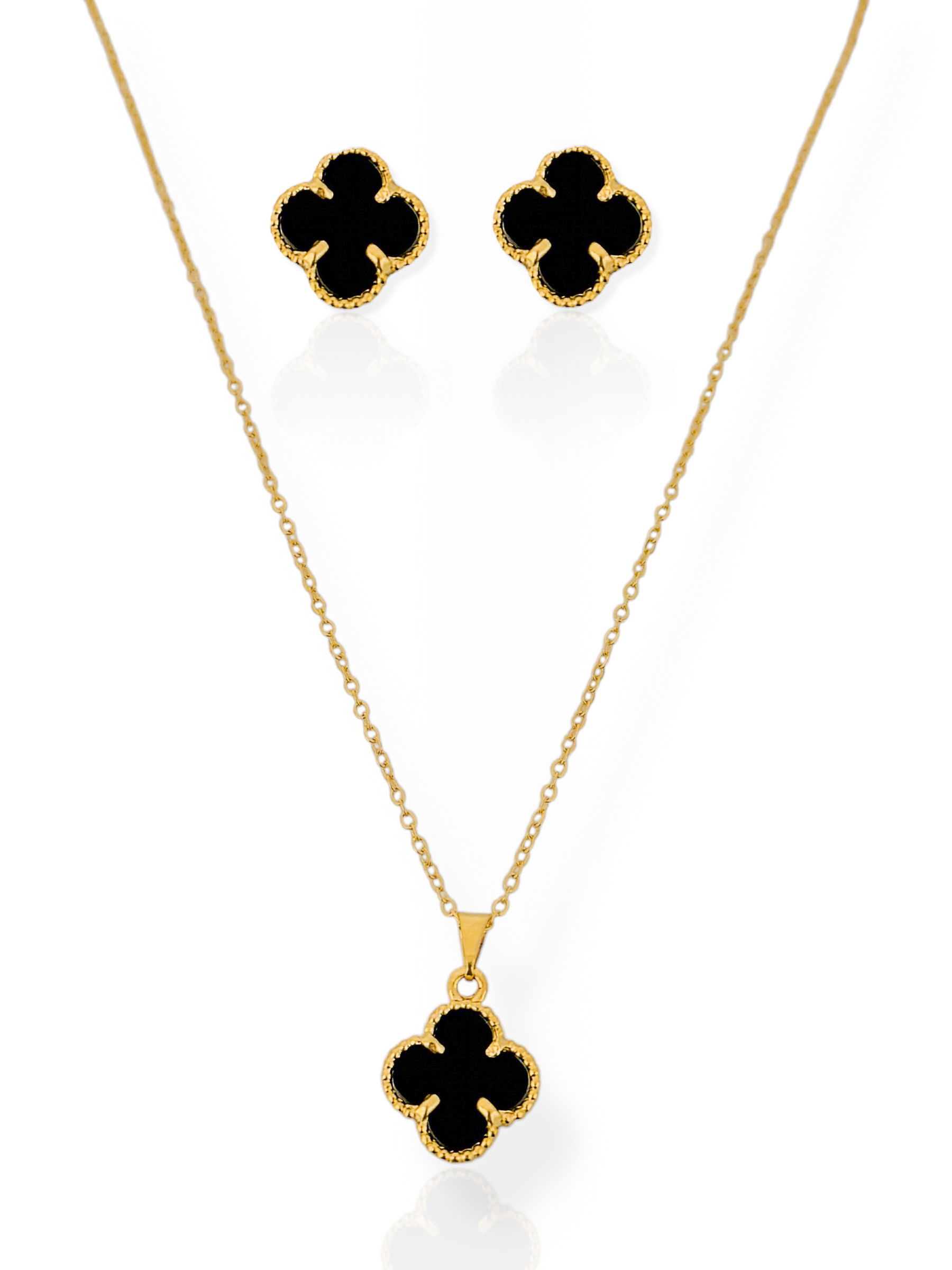 Conjunto Colar e Brinco Folheado a Ouro 18k Inspiração Vg Resina