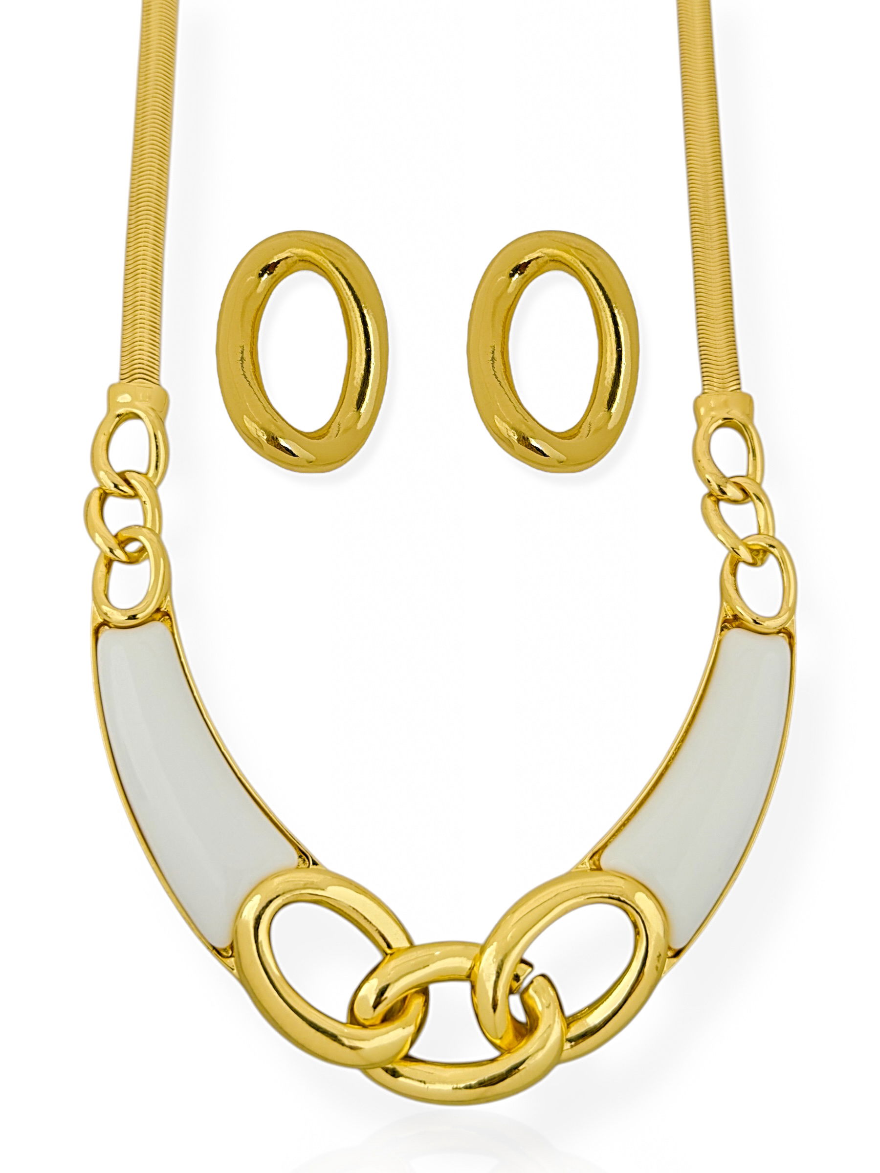 Conjunto Colar e Brinco Folheado a Ouro 18k Maxi Com Fita e Resina