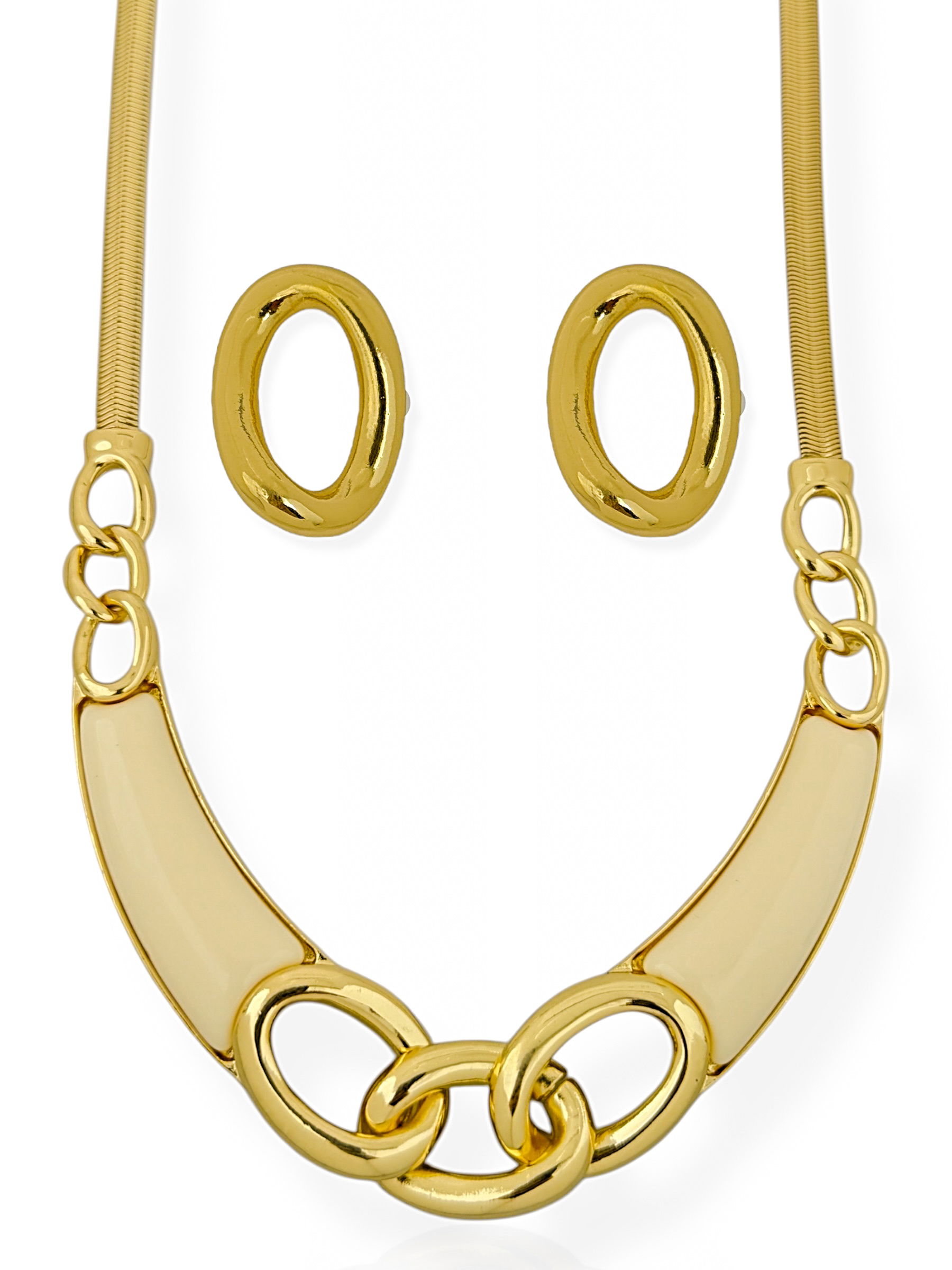 Conjunto Colar e Brinco Folheado a Ouro 18k Maxi Com Fita e Resina