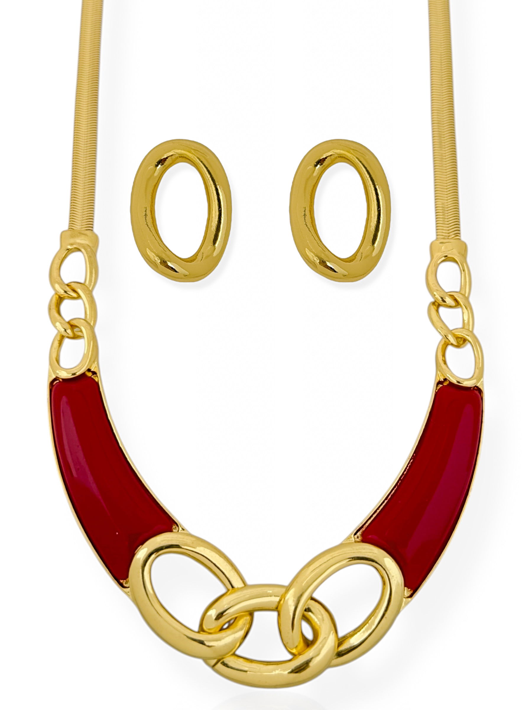 Conjunto Colar e Brinco Folheado a Ouro 18k Maxi Com Fita e Resina