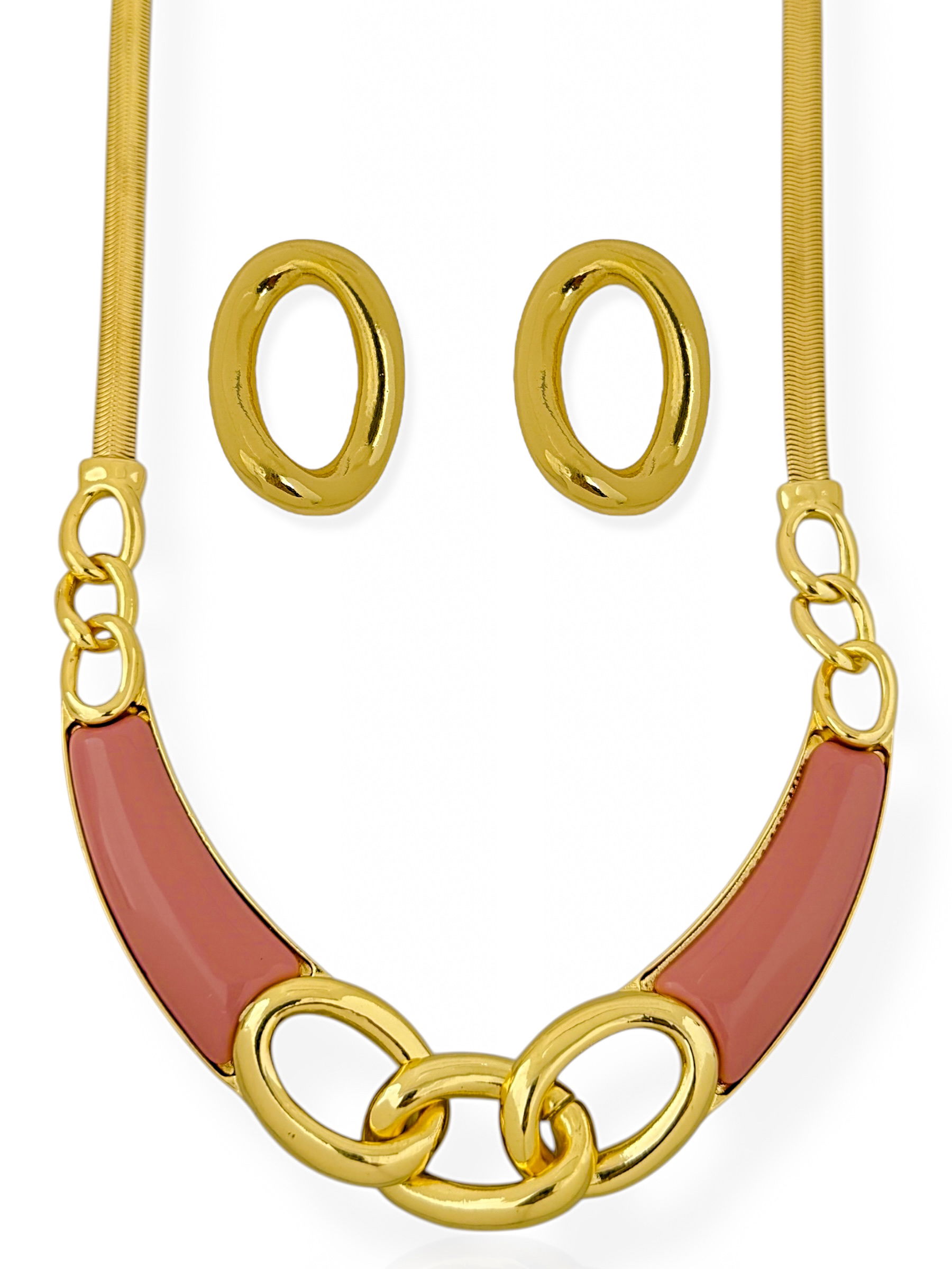 Conjunto Colar e Brinco Folheado a Ouro 18k Maxi Com Fita e Resina