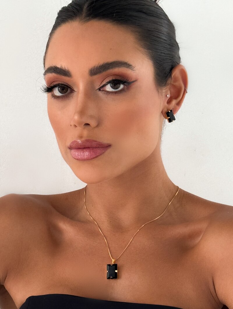 Conjunto Colar e Brinco Folheado a Ouro 18k Pedra Retangular de Zircônia