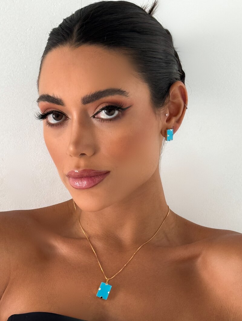 Conjunto Colar e Brinco Folheado a Ouro 18k Pedra Retangular de Zircônia