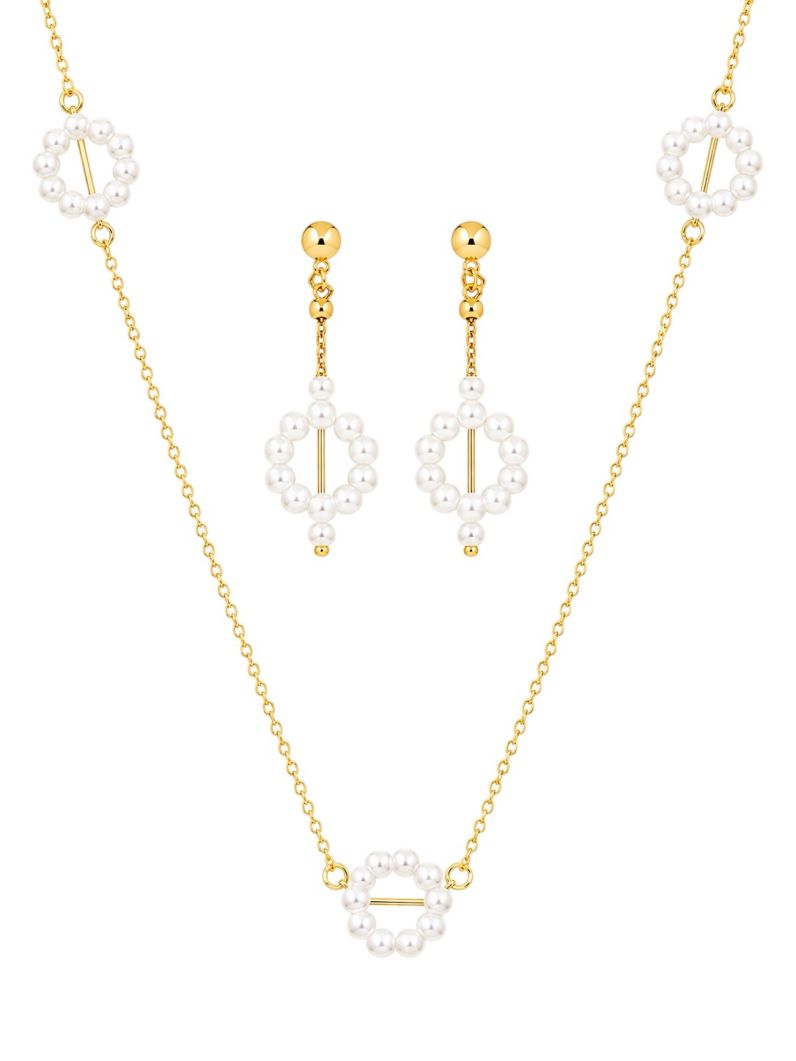 Conjunto Colar e Brinco Folheado a Ouro 18k Pérolas