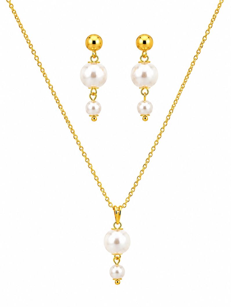 Conjunto Colar e Brinco Folheado a Ouro 18k Perolas