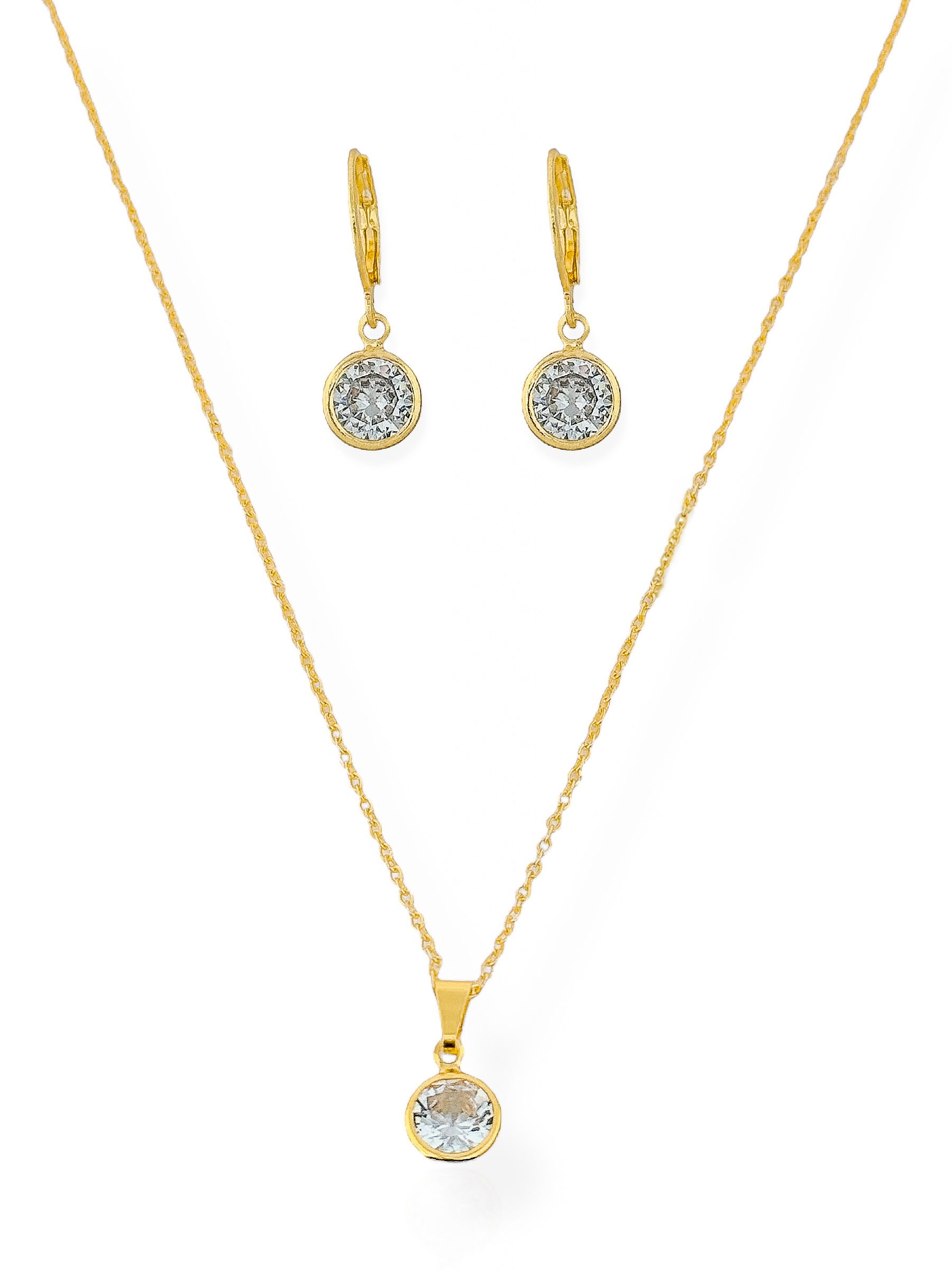 Conjunto Colar e Brinco Folheado a Ouro 18k Ponto de Luz M