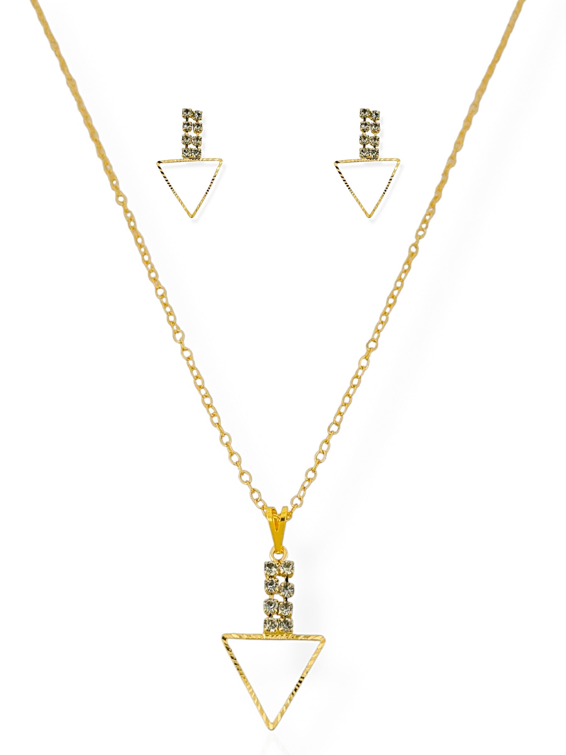 Conjunto Colar e Brinco Folheado a Ouro 18k Triângulo Detalhado