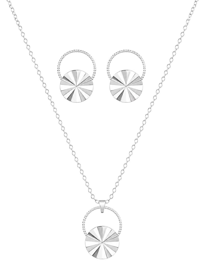 Conjunto Colar e Brinco Folheado a Prata 925 Circulo Martelado