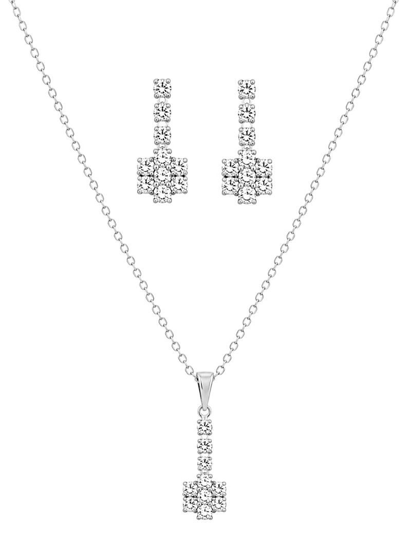 Conjunto Colar e Brinco Folheado a Prata 925 Design Colmeia Cravejado
