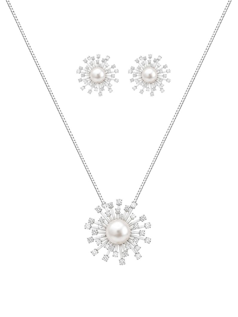 Conjunto Colar e Brinco Folheado a Prata 925 Design Flor De Zircônias