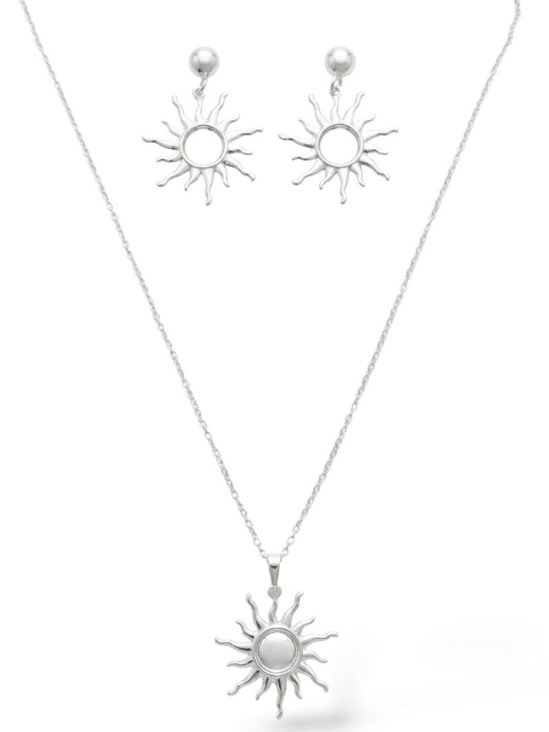 Conjunto Colar e Brinco Folheado a Prata 925 Design Sol