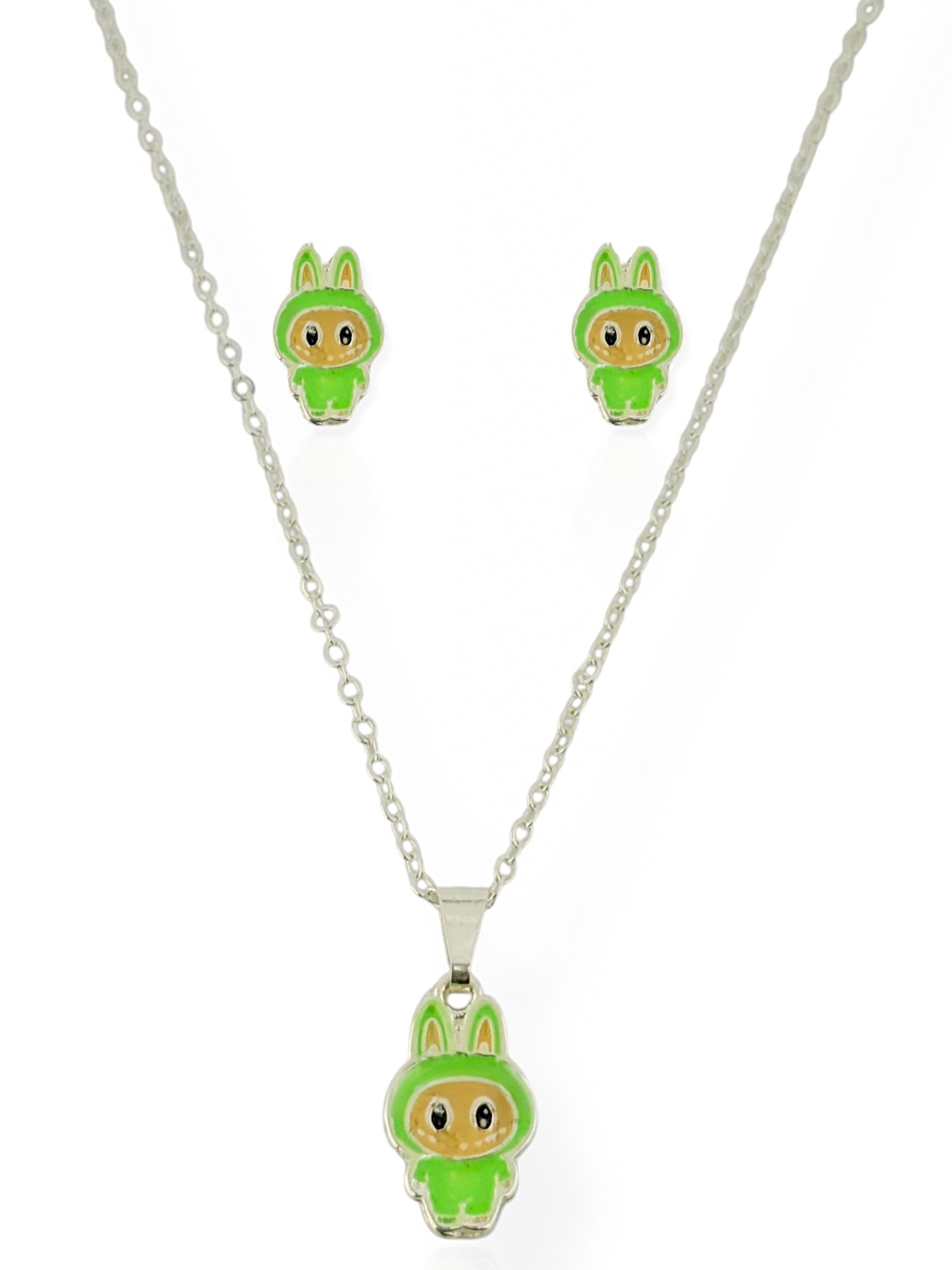 Conjunto Colar e Brinco Infantil Folheado a Ouro 18k e Prata Inspiração Labubu