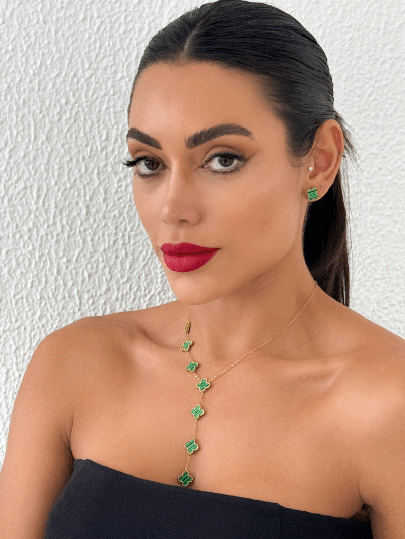 Conjunto Colar e Brinco Lariat Folheado a Ouro 18k e Prata Inspiração, aço inoxidável