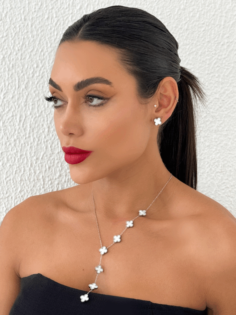 Conjunto Colar e Brinco Lariat Folheado a Ouro 18k e Prata Inspiração, aço inoxidável