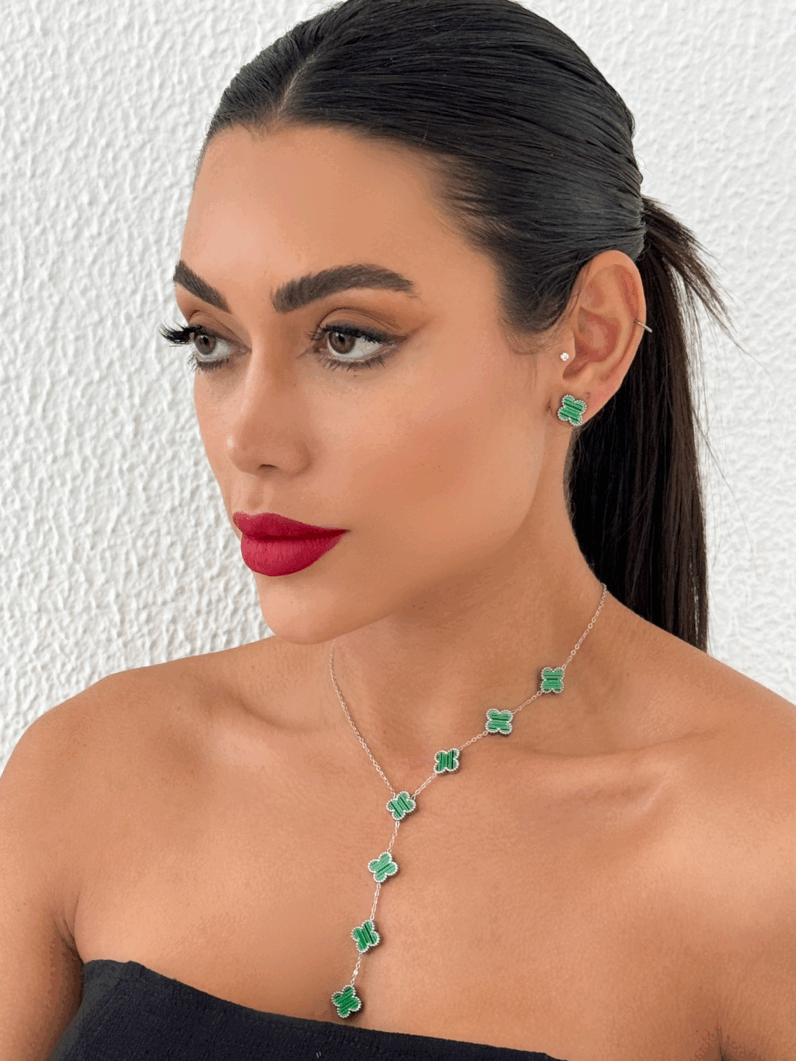 Conjunto Colar e Brinco Lariat Folheado a Ouro 18k e Prata Inspiração, aço inoxidável