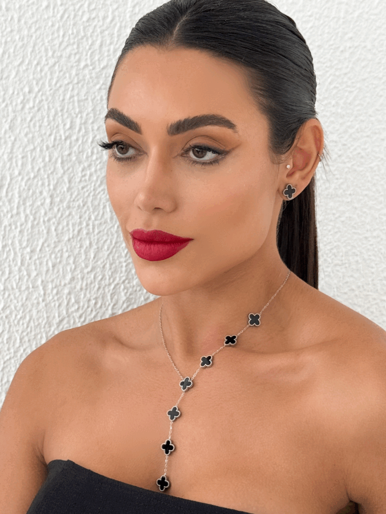 Conjunto Colar e Brinco Lariat Folheado a Ouro 18k e Prata Inspiração, aço inoxidável