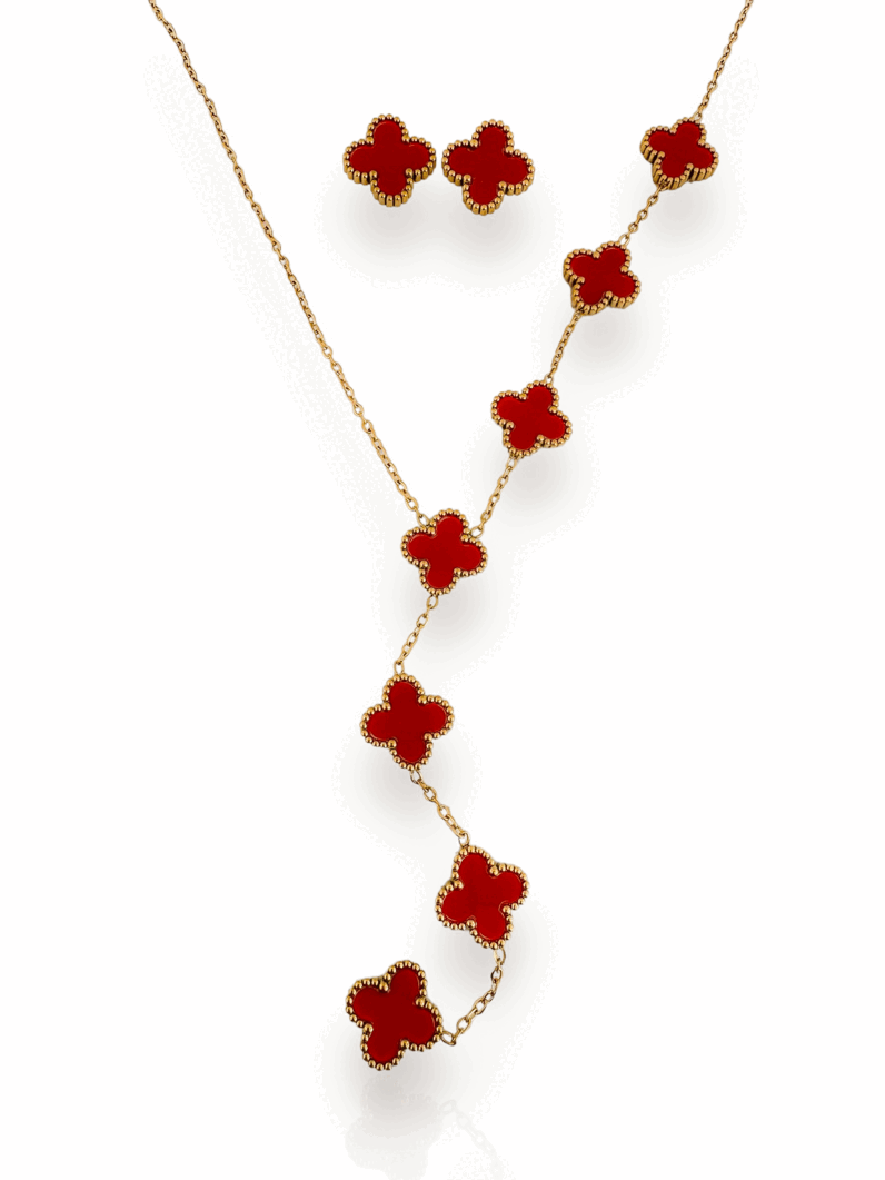 Conjunto Colar e Brinco Lariat Folheado a Ouro 18k e Prata Inspiração, aço inoxidável
