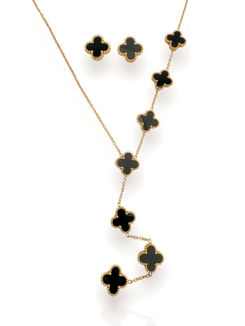 Conjunto Colar e Brinco Lariat Folheado a Ouro 18k e Prata Inspiração, aço inoxidável
