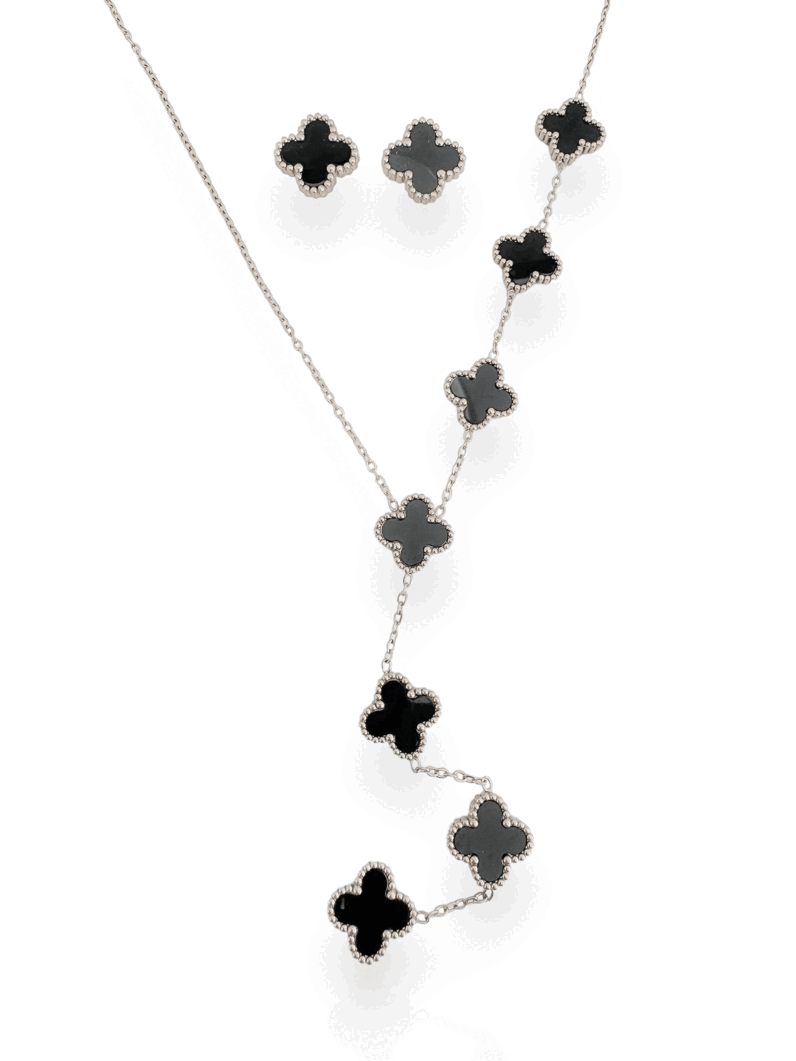 Conjunto Colar e Brinco Lariat Folheado a Ouro 18k e Prata Inspiração, aço inoxidável