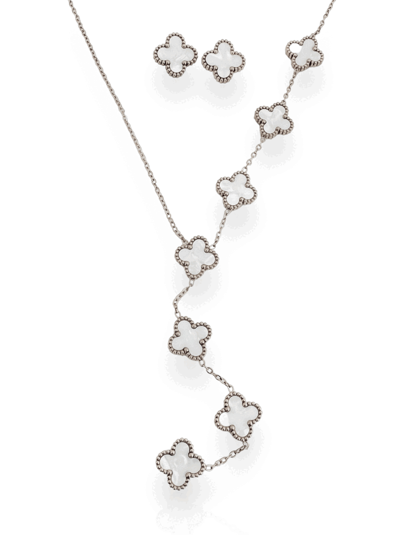 Conjunto Colar e Brinco Lariat Folheado a Ouro 18k e Prata Inspiração, aço inoxidável