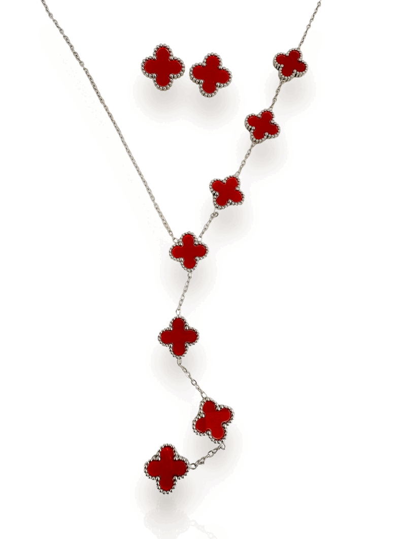 Conjunto Colar e Brinco Lariat Folheado a Ouro 18k e Prata Inspiração, aço inoxidável