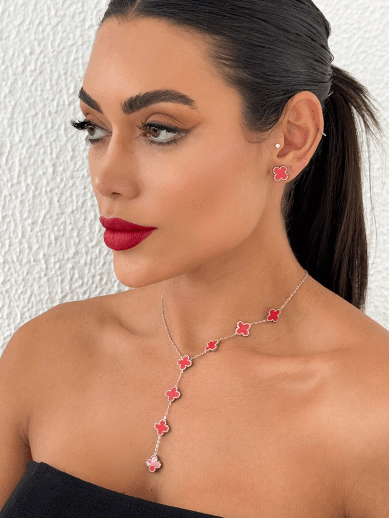 Conjunto Colar e Brinco Lariat Folheado a Ouro 18k e Prata Inspiração, aço inoxidável